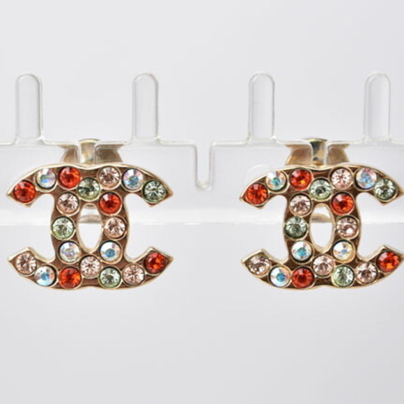 CHANEL Coco Mark CC Gold Red Multi Rhinestone Earrings ⭐ - Picture 6 of 7